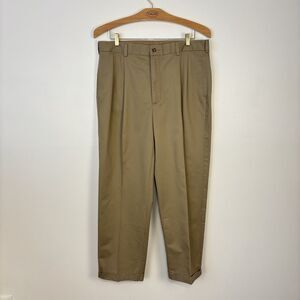 Jos. A. Bank Traveler Pants Mens 36x29 Khaki Tan Chinos Pleated 100% Cotton